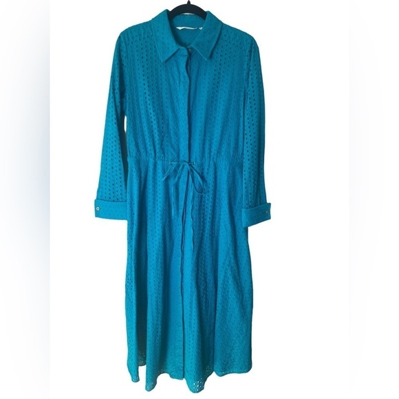 SOFT SURROUNDINGS Women's Midi Length Marisol Dress Blue Size Medium Eyelet - Picture 2 of 9